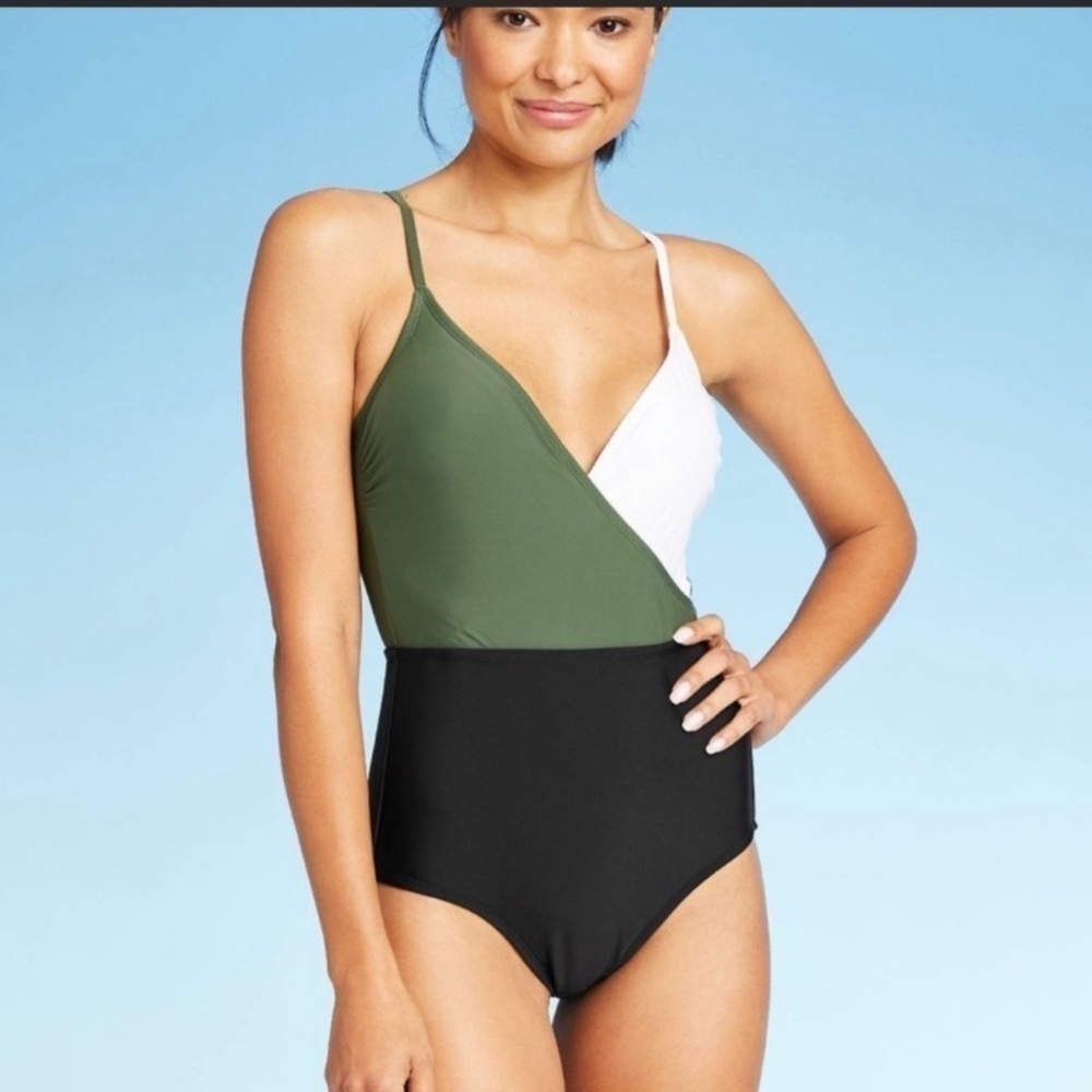 Kona Sol Swimsuit One Piece Colorblock size Small green black white
